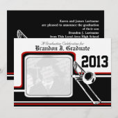 ヴァーシティバンド トロンボーン 卒業写真 赤 招待状 (正面/裏面)