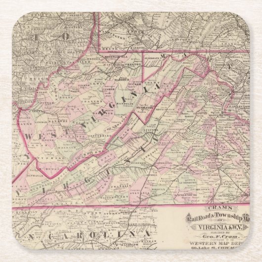 ヴァージニアおよびウェストヴァージニア スクエアペーパーコースター (正面)