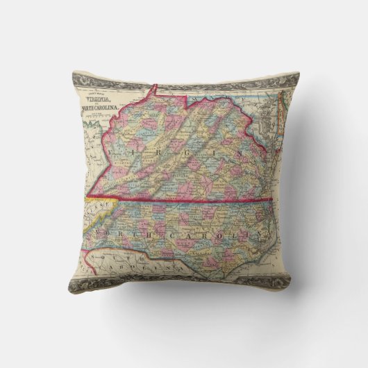 ヴァージニアおよびノースカロライナの郡地図 クッション (裏面)