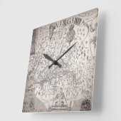 ヴァージニアの地図1612年 スクエア壁時計 (傾斜)