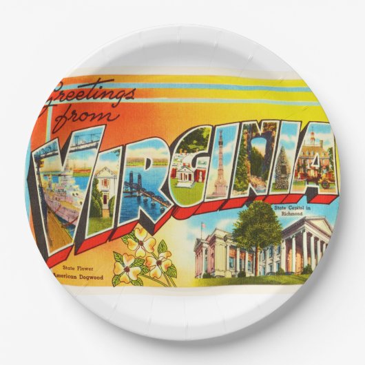 ヴァージニアの州VAの古いヴィンテージ旅行郵便はがき ペーパープレート (正面)