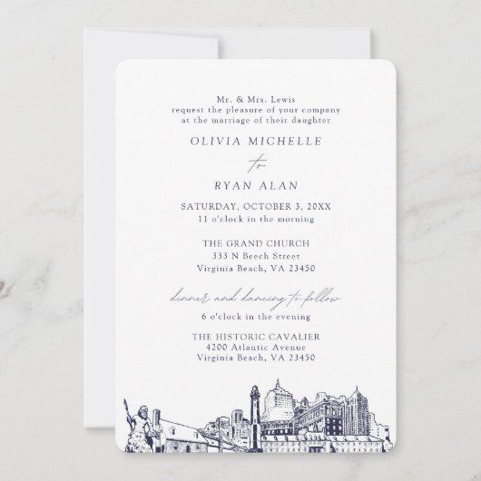 ヴァージニアビーチ結婚教会の二つのロケーション海軍 招待状 (正面)