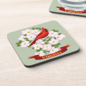 ヴァージニア州（鳥）ショウジョウコウカンチョウバードアンドドグウッド花 コースター (左側)