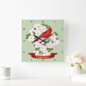 ヴァージニア州（鳥）ショウジョウコウカンチョウバードアンドドグウッド花 スクエア壁時計 (ホーム)