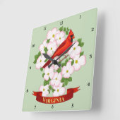 ヴァージニア州（鳥）ショウジョウコウカンチョウバードアンドドグウッド花 スクエア壁時計 (傾斜)