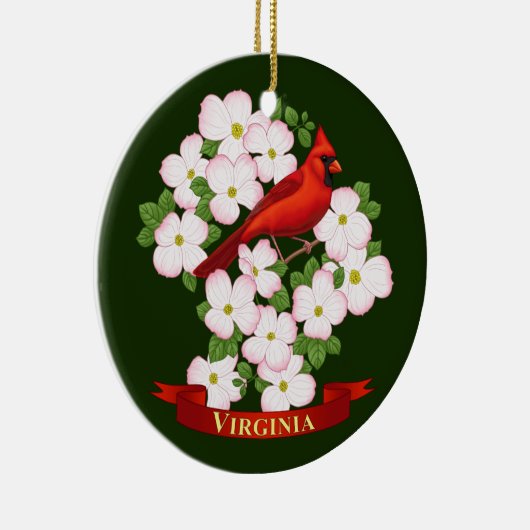 ヴァージニア州(鳥)ショウジョウコウカンチョウバードアンドドグウッド花 セラミックオーナメント (右)