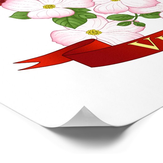 ヴァージニア州(鳥)ショウジョウコウカンチョウバードアンドドグウッド花 ポスター (角)