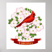 ヴァージニア州(鳥)ショウジョウコウカンチョウバードアンドドグウッド花 ポスター (正面)