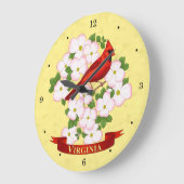ヴァージニア州(鳥)ショウジョウコウカンチョウバードアンドドグウッド花 ラージ壁時計 (傾斜)
