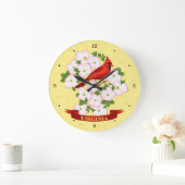 ヴァージニア州(鳥)ショウジョウコウカンチョウバードアンドドグウッド花 ラージ壁時計 (ホーム)