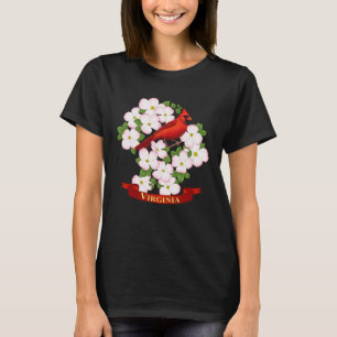 ヴァージニア州(鳥)ショウジョウコウカンチョウバードアンドドグウッド花 Tシャツ