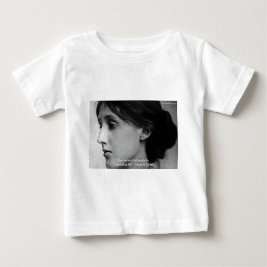 ヴァージニア・ウルフ「平和を見つける」知恵の引用ギフト ベビーTシャツ (正面)