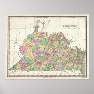 ヴァージニア(1827年)のヴィンテージの地図 ポスター