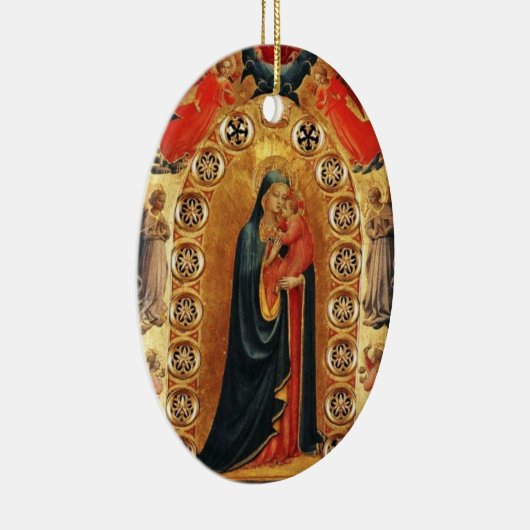ヴァージンおよび子供の天使の金ゴールドの神聖な芸術の赤のルビー セラミックオーナメント (右)