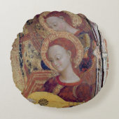 ヴァージンおよび子供の絵画からの天使のミュージシャン ラウンドクッション (正面)