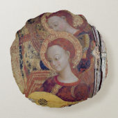 ヴァージンおよび子供の絵画からの天使のミュージシャン ラウンドクッション (裏面)