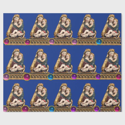 ヴァージンとチャイルドブルークリスマス ラッピングペーパー (フラット)