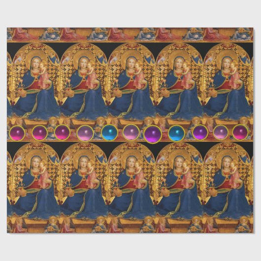 ヴァージンと天使、ピンクの青い宝石を持つ子供 ラッピングペーパー (フラット)