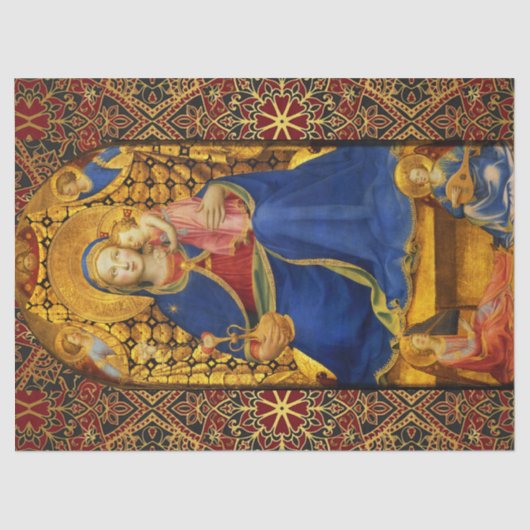 ヴァージンと天使、赤い青の金ゴールドクリスマス 薄葉紙 (正面)