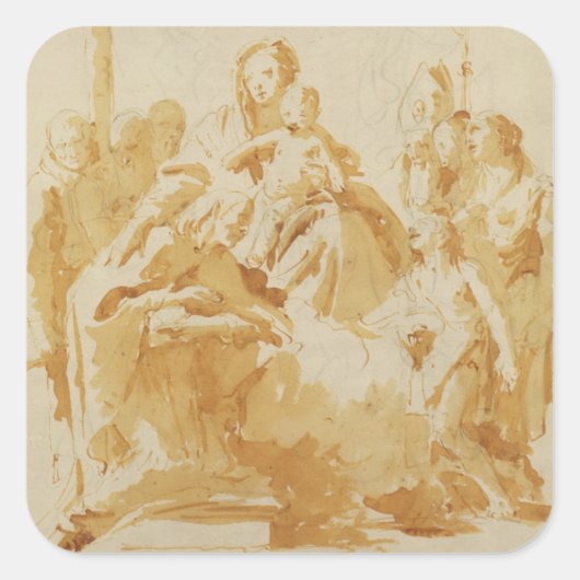 ヴァージンと子供が司教によって崇拝,修道士と女性 スクエアシール (正面)