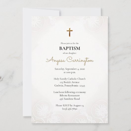 ヴァージンと子華美金ゴールドフレームカトリック洗礼 招待状 (裏面)