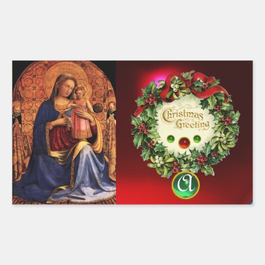 ヴァージンと聖人付きモノグラムグリーンエメラルド 長方形シール (正面)