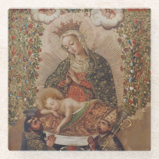 ヴァージンはキリストの子のクリスマスを崇拝 ガラスコースター (正面)