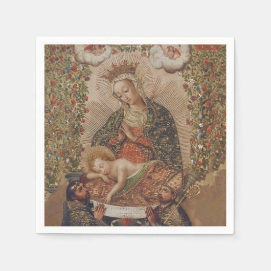 ヴァージンはキリストの子のクリスマスを崇拝 スタンダードカクテルナプキン (正面)