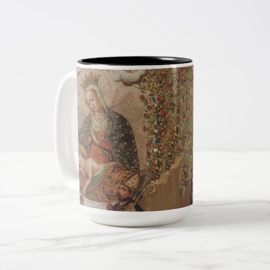 ヴァージンはキリストの子のクリスマスを崇拝 ツートーンマグカップ (正面左)