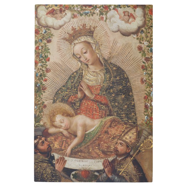 ヴァージンはキリストの子のクリスマスを崇拝 メタルプリント (正面)