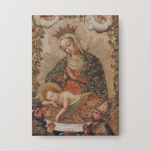 ヴァージンはキリストの子のクリスマスを崇拝 缶バッジ (正面)