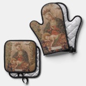 ヴァージンはキリストの子のクリスマスを崇拝 鍋つかみ&鍋敷きセット (正面/裏面)