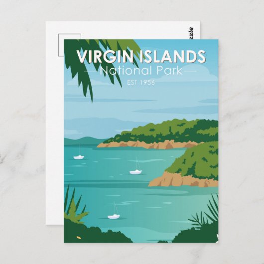 ヴァージンアイランドナショナルパークボートヴィンテージ ポストカード (正面/裏面)