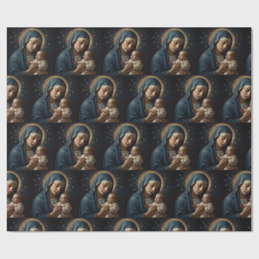 ヴァージンマリアとイエス・クリスマス ラッピングペーパー (フラット)