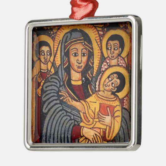 ヴァージンマリアとキリストチャイルドエチオピアアイコン メタルオーナメント (左)