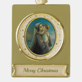 ヴァージンマリアとベビーイエスのクリスマス ゴールドプレートバナーオーナメント (正面)