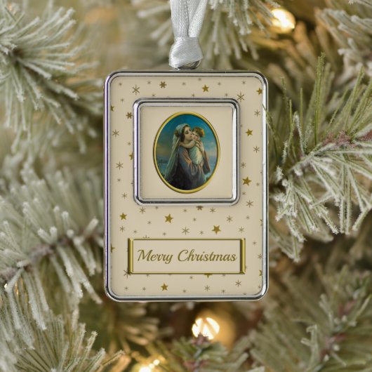 ヴァージンマリアとベビーイエスのクリスマス シルバープレートフレームオーナメント (ツリー)