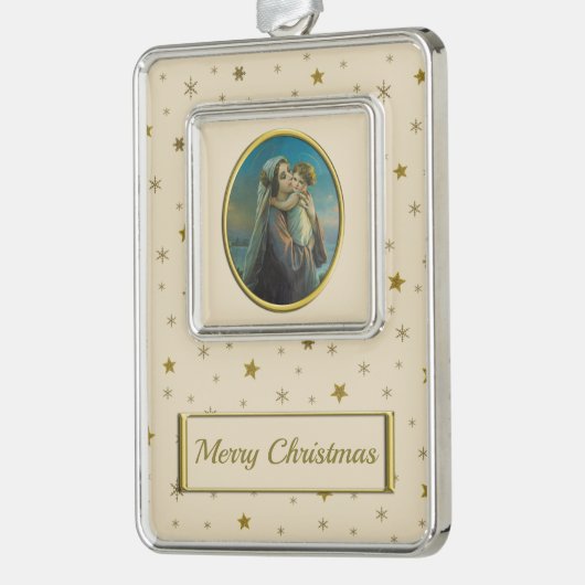 ヴァージンマリアとベビーイエスのクリスマス シルバープレートフレームオーナメント (左)