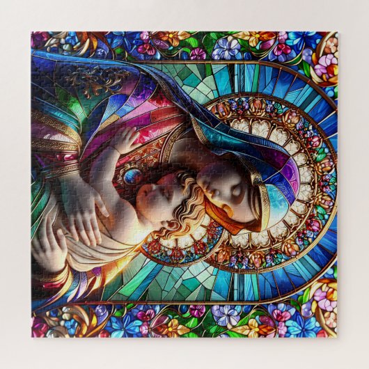 ヴァージンマリアとベビーイエズスのステンドグラス ジグソーパズル (横)