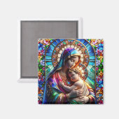 ヴァージンマリアとベビーイエズスのステンドグラス マグネット (正面/裏面)
