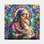 ヴァージンマリアとベビーイエズスのステンドグラス マグネット (正面)