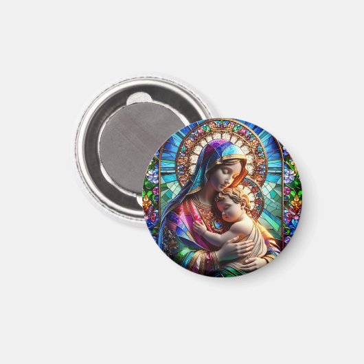 ヴァージンマリアとベビーイエズスのステンドグラス マグネット (正面/裏面)