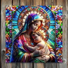 ヴァージンマリアとベビーイエズスのステンドグラス メタルプリント