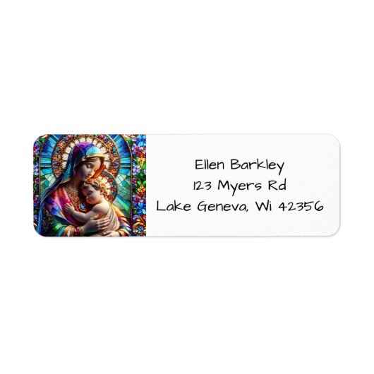 ヴァージンマリアとベビーイエズスのステンドグラス ラベル (正面)