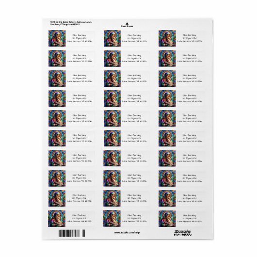 ヴァージンマリアとベビーイエズスのステンドグラス ラベル (フルシート)