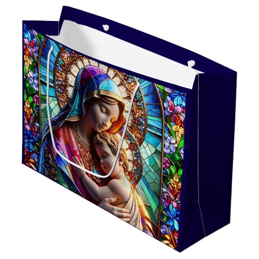 ヴァージンマリアとベビーイエズスのステンドグラス ラージペーパーバッグ (正面アングル)