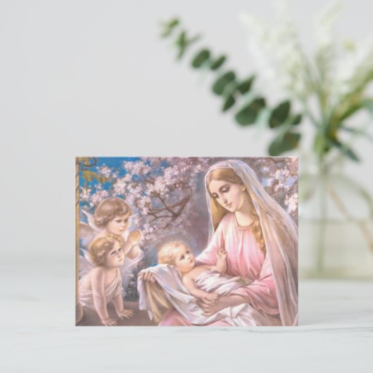 ヴァージンマリアとベビー祈イエスの天使 ポストカード (スタンド正面)