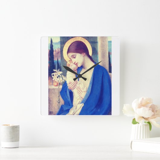 ヴァージンマリアと子バイマリアンストークス スクエア壁時計 (ホーム)