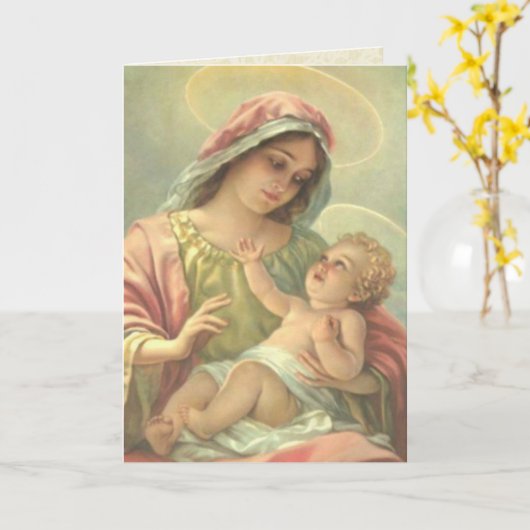 ヴァージンマリアと聖キリストの子供グリーティングカード カード (黄色い花)