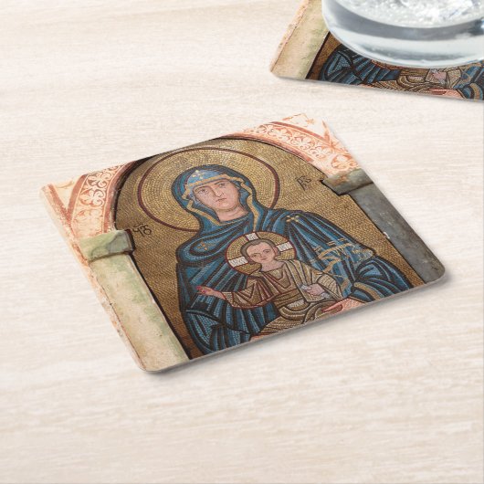 ヴァージンマリアンドイエスモザイク スクエアペーパーコースター (アングル)